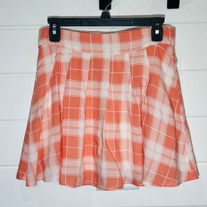 Promesa Plaid Mini Skirt Women M Orange White Pleated Preppy Academia Schoolgirl